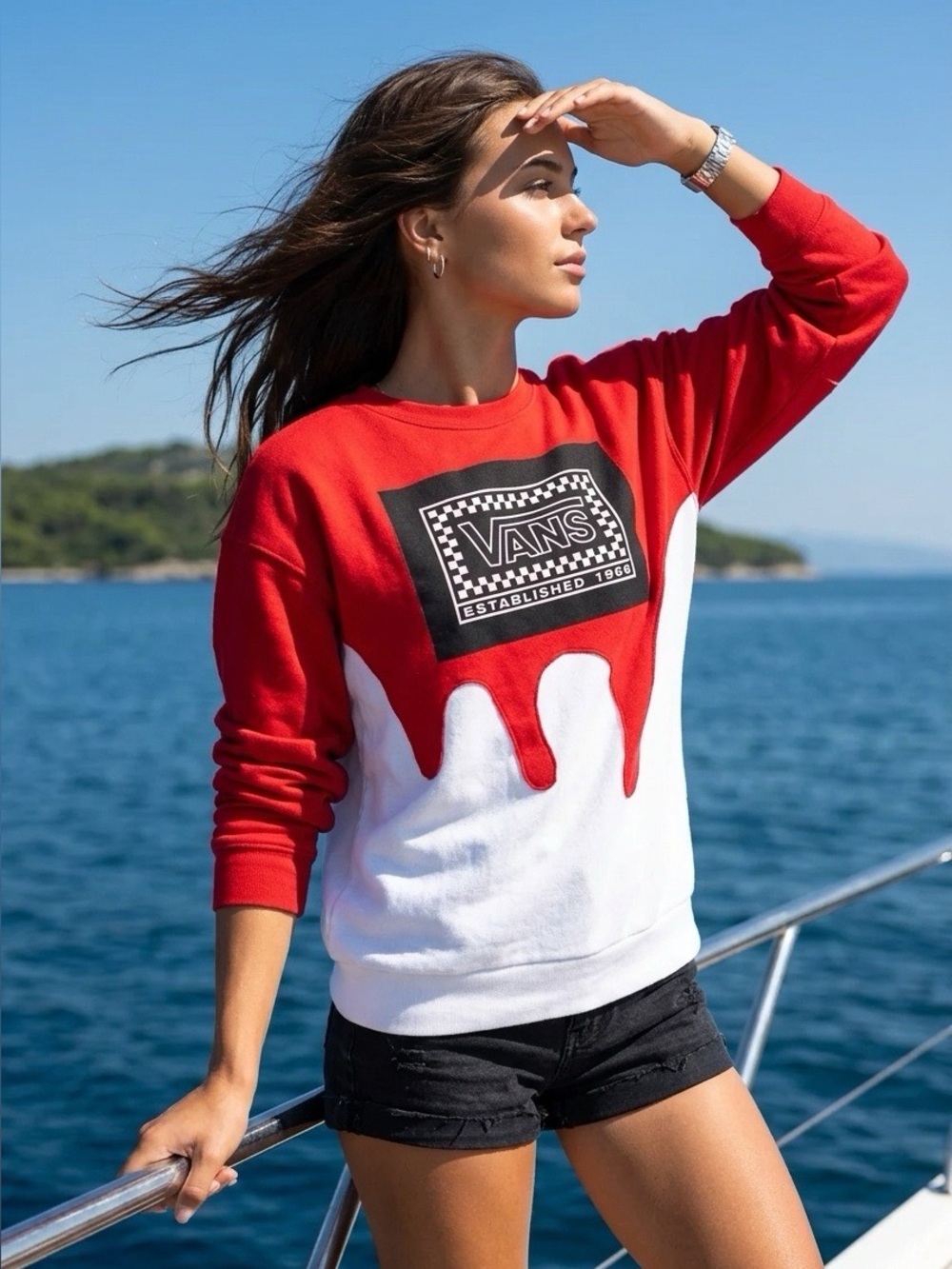 Red and White Drip Crewneck Sweatshirt - Upcycled